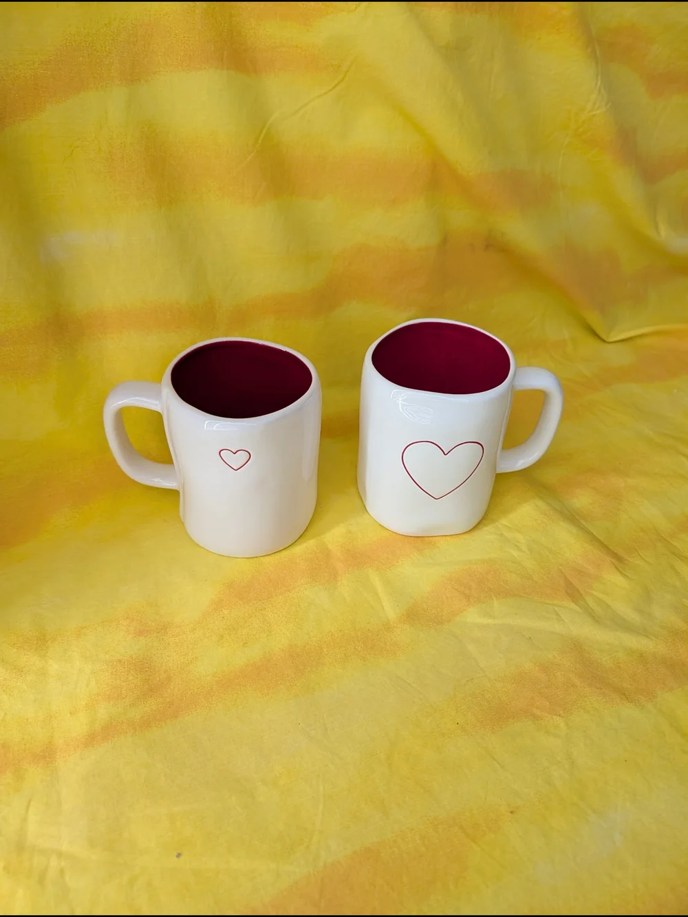 Rae Dunn White Ceramic Mugs with Red Interior and Heart